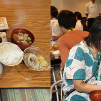 緑の学園での夕食は、おいしい地元の山の幸と越後もち豚、コシヒカリ