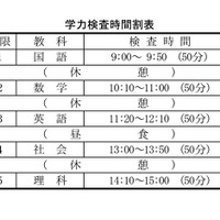 学力検査時間割表