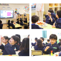 皆とても意欲的に知育のレッスンに参加していたのが印象的。なお、電子黒板は全教室に配備されている