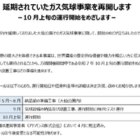 「延期されていたガス気球事業を再開します 」