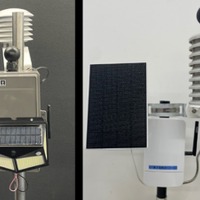 IoT暑さ指数計（左：2024年度までの機器、右：2025年度開発した機器）
