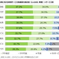 直近半年の外出時における利用サービス別通信の満足度（サービス別）