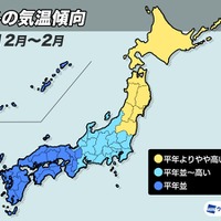 冬の気温傾向、2025年12月～2026年2月