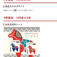 2等 賞品カタログギフト、3等 お年玉切手シート