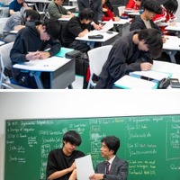 数学の授業もオールイングリッシュで。板書には難しい数式が並ぶ。