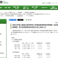 令和8年度三重県立高等学校入学者選抜再募集合格者数（全日制・定時制課程）および追加募集定員取りまとめ