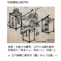 『守貞謾稿』甘酒売りの挿絵（「第11回日本微生物学連盟フォーラム」八海醸造 取締役 製造本部長 倉橋敦さんの発表資料より）