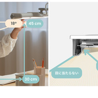 ライトヘッドをデスク面から約45cmの高さに設置し、本やタブレットとの距離を約30cm確保することで最適な18度の遮光角を実現。十分な明るさを保ちながら正しい姿勢をサポートする