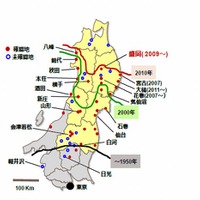 東北地方におけるヒトスジシマカの分布域
