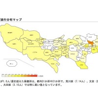 東京都のインフルエンザ流行分布マップ