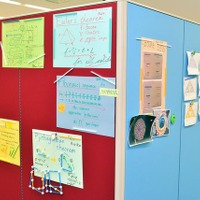 教室の外には生徒たちが作成した研究成果物が掲示されていた